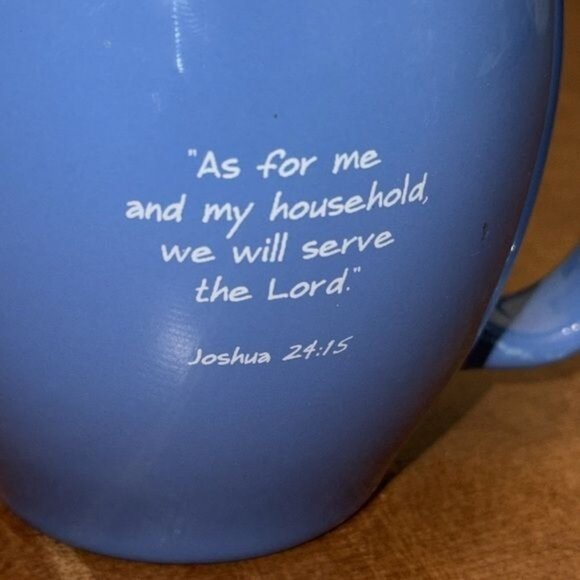 Inspirational Blue Ceramic Mug With Bible Verse Joshua 24:15 By Bob Siemon Desig - Picture 2 of 6